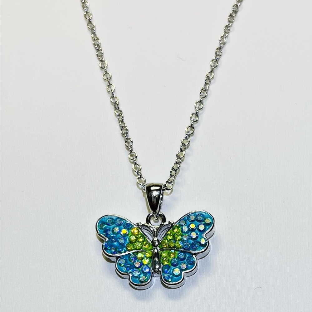 Blue and Green Crystal
Butterfly Necklace